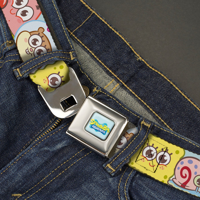 SPONGEBOB SQUAREPANTS Title Logo Full Color Blues/Yellow Seatbelt Belt - SpongeBob SquarePants and Friends Close-Up Face Light Blue Webbing Seatbelt Belts Nickelodeon