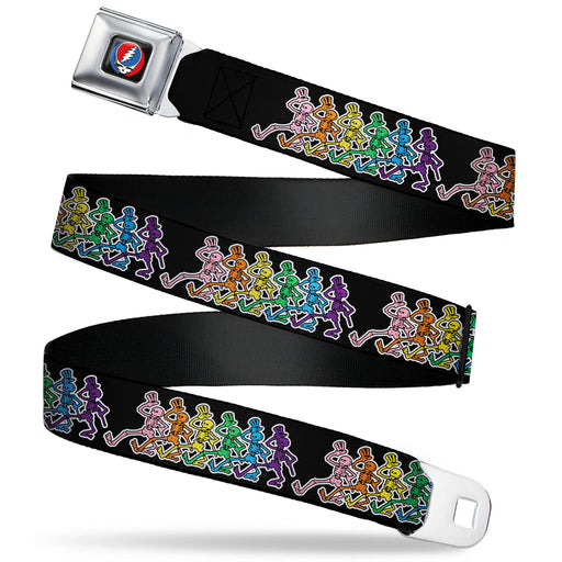 Steal Your Face Seatbelt Belt - Dancing Skeletons Black/Multi Color Webbing Seatbelt Belts Grateful Dead