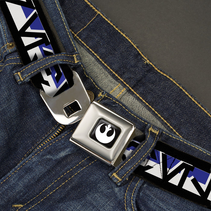 Star Wars Rebel Alliance Insignia Full Color Black/White Seatbelt Belt - Star Wars Aurebesh REBEL Stripe Black/Blue/White Webbing Seatbelt Belts Star Wars   