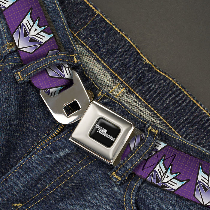 TRANSFORMERS Title Logo Full Color Black/White Seatbelt Belt - Transformers Decepticons Icon Scattered Grids Purples Webbing Seatbelt Belts Hasbro   