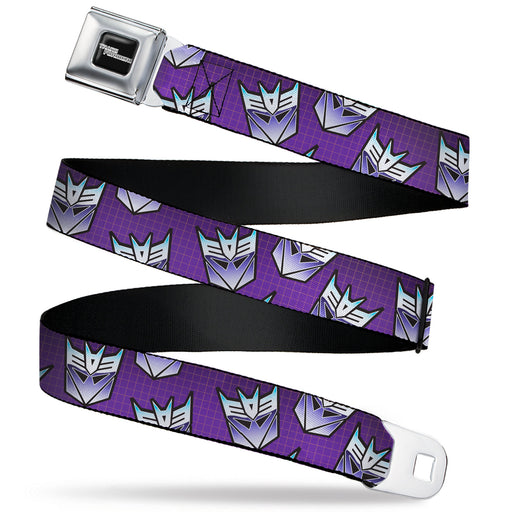 TRANSFORMERS Title Logo Full Color Black/White Seatbelt Belt - Transformers Decepticons Icon Scattered Grids Purples Webbing Seatbelt Belts Hasbro   