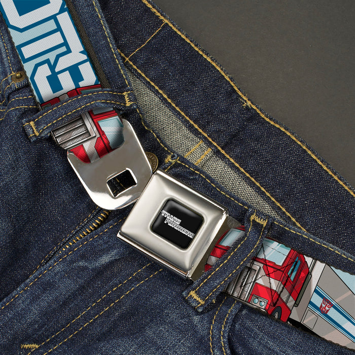 TRANSFORMERS Title Logo Full Color Black/White Seatbelt Belt - Transformers AUTOBOTS Optimus Prime Semi Truck Collage Light Blue Webbing Seatbelt Belts Hasbro   