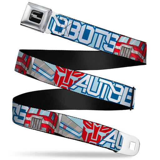 TRANSFORMERS Title Logo Full Color Black/White Seatbelt Belt - Transformers AUTOBOTS Optimus Prime Semi Truck Collage Light Blue Webbing Seatbelt Belts Hasbro   