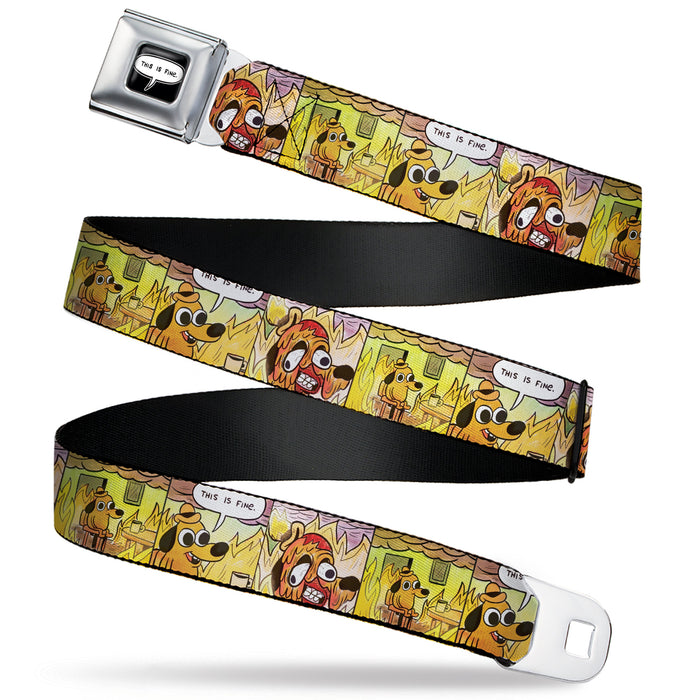 THIS IS FINE Quote Bubble Full Color Black/White Seatbelt Belt - THIS IS FINE Question Hound Cafe Fire Comic Strip Blocks Webbing Seatbelt Belts KC Green   
