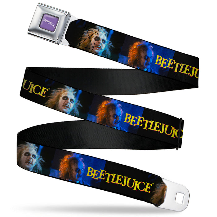 BEETLEJUICE Text Logo Full Color Purple/White Seatbelt Belt - BEETLEJUICE Title Logo and Expressions Black Webbing Seatbelt Belts Warner Bros. Horror Movies