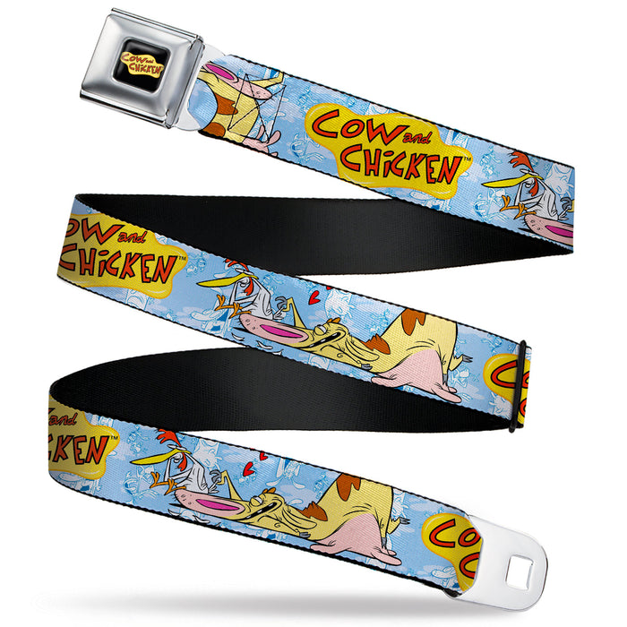 COW AND CHICKEN Title Logo Full Color Black Seatbelt Belt - COW AND CHICKEN Title Logo and Character Poses Blues Webbing Seatbelt Belts Warner Bros. Animation   