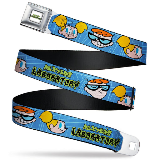 DEXTER'S LABORATORY Title Logo Full Color White/Black/Green Seatbelt Belt - DEXTER'S LABORATORY Title Logo with Dexter and Dee Dee Expressions Blues Webbing Seatbelt Belts Warner Bros. Animation   