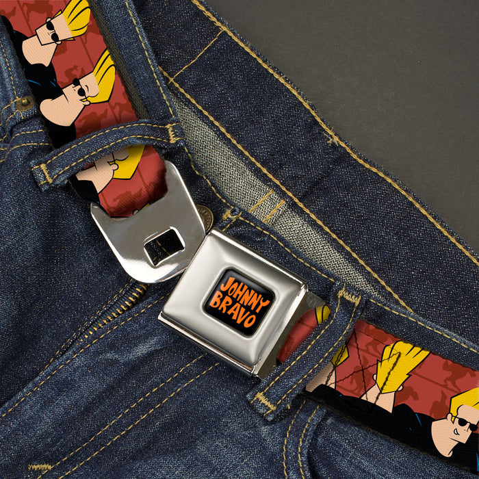 JOHNNY BRAVO Title Logo Full Color Black/Red Seatbelt Belt - Johnny Bravo Pose Turns Browns Webbing Seatbelt Belts Warner Bros. Animation   