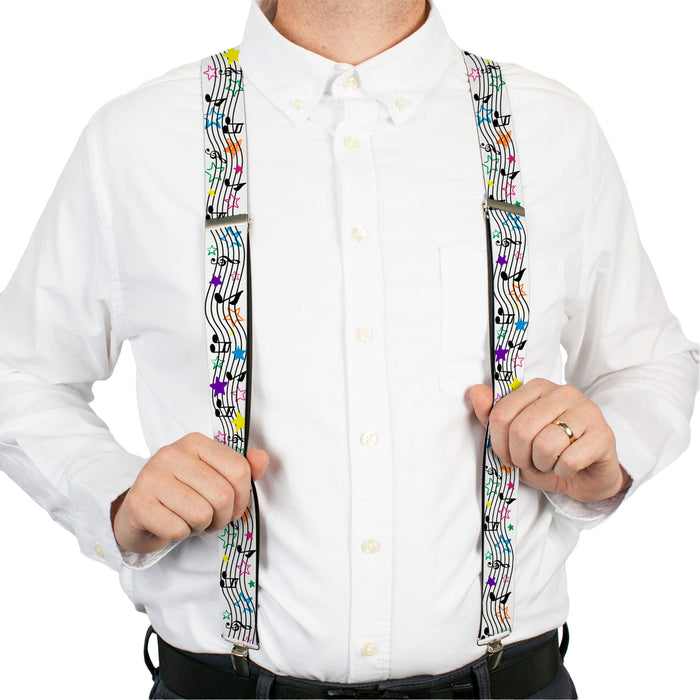 Suspenders - 1.5" - Music Notes Stars White/Black/Multi Color Suspenders Buckle-Down, Inc.