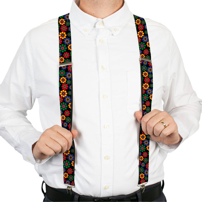 Suspenders - 1.5" - Psychedelic Daisies Black/Multi Color Suspenders Buckle-Down, Inc.