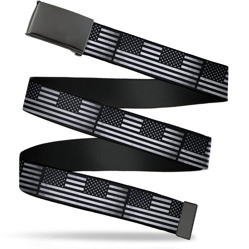 Web Belt Blank Black Buckle - American Flag Weathered Black/White Single Webbing Web Belts Buckle-Down   