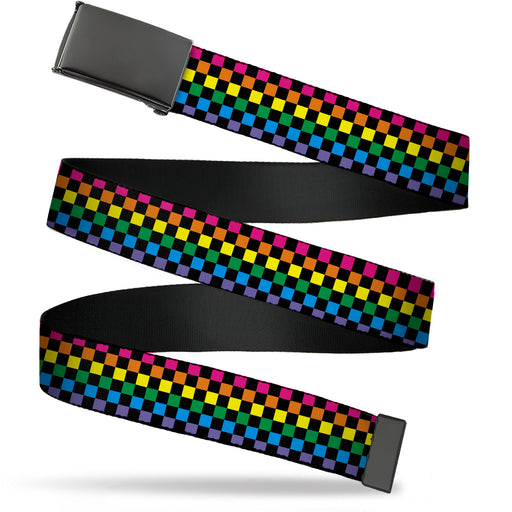 Web Belt Blank Black Buckle - Checker Black/Neon Rainbow Webbing Web Belts Buckle-Down   