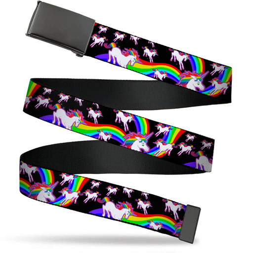 Web Belt Blank Black Buckle - Unicorns/Rainbow Swirl Black Webbing Web Belts Buckle-Down   