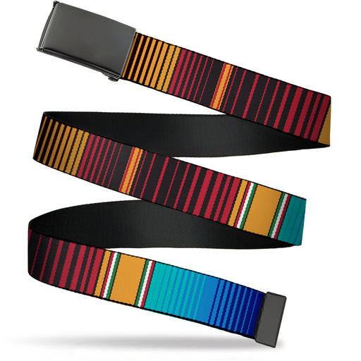 Web Belt Blank Black Buckle - Zarape6 Vertical Stripe Gold/Blues/Black/Red Webbing Web Belts Buckle-Down   
