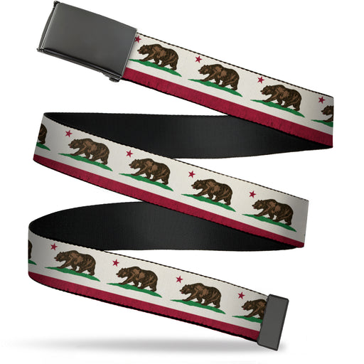 Web Belt Blank Black Buckle - California Flag Bear Weathered White Webbing Web Belts Buckle-Down   