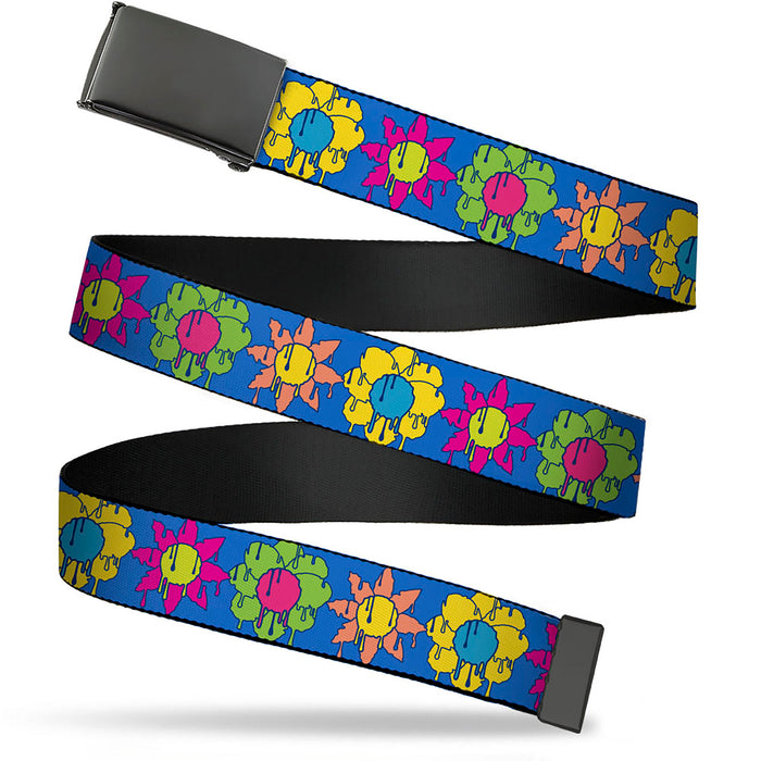 Web Belt Blank Black Buckle - Funky Flower Drip Blue/Multi Color Webbing Web Belts Buckle-Down   