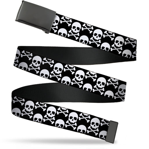 Web Belt Blank Black Buckle - Skull & Cross Bones Staggered Black/White Webbing Web Belts Buckle-Down   