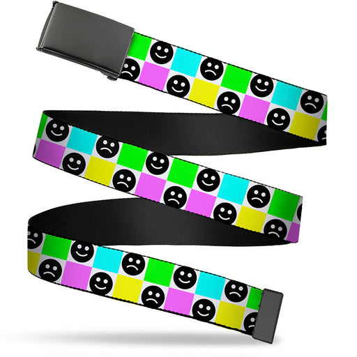 Web Belt Blank Black Buckle - Smiley Sad Face Checker Multi Color/White Webbing Web Belts Buckle-Down   