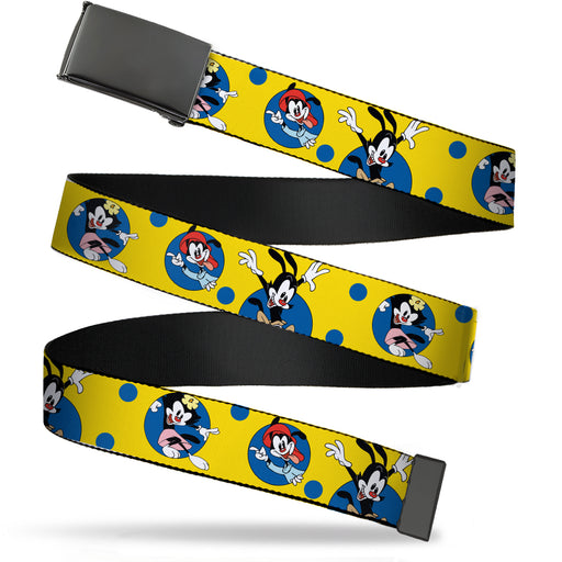 Black Buckle Web Belt - Animaniacs Yakko Wakko and Dot Poses Yellow/Blue Webbing Web Belts Animaniacs   
