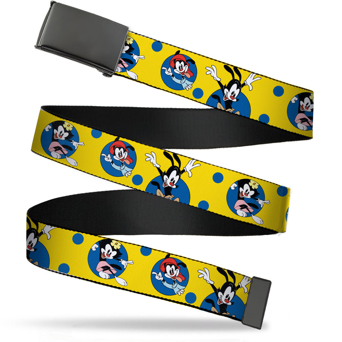 Black Buckle Web Belt - Animaniacs Yakko Wakko and Dot Poses Yellow/Blue Webbing Web Belts Animaniacs   