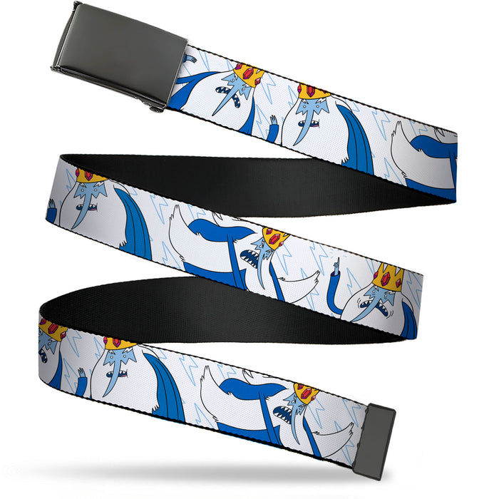 Web Belt Blank Black Buckle - Adventure Time Ice King Poses and Bolts White/Blue Webbing Web Belts Cartoon Network   