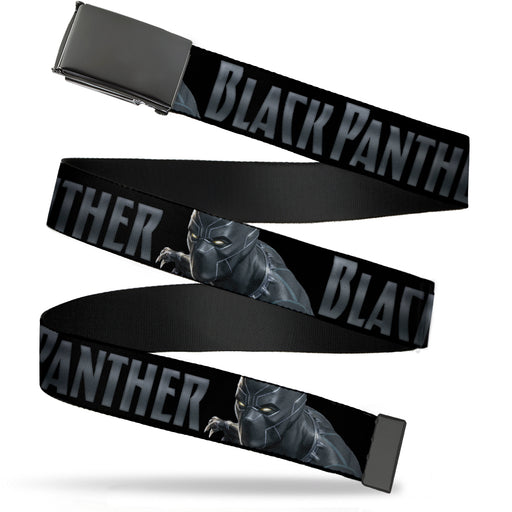 Black Buckle Web Belt - BLACK PANTHER Creeping Pose Black/Grays Webbing Web Belts Marvel Comics   