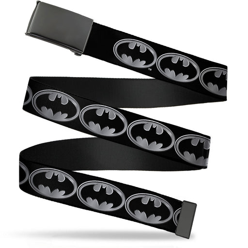 Black Buckle Web Belt - Batman Shield Black/Silver Webbing Web Belts DC Comics   