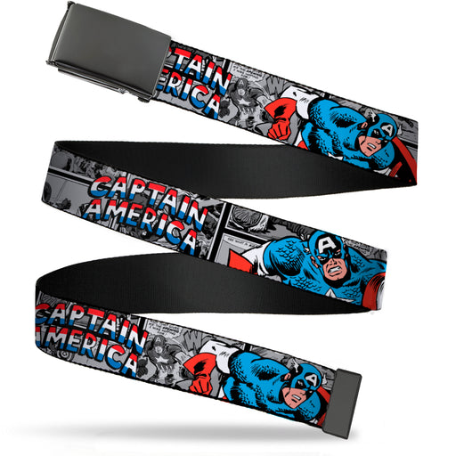 Black Buckle Web Belt - CAPTAIN AMERICA 2-Poses/Comic Blocks Grays/Red/White/Blue Webbing Web Belts Marvel Comics   