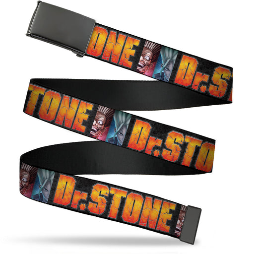 Web Belt Blank Black Buckle - DR. STONE Title Logo and Ibarra Suika Split Pose Black Webbing Web Belts Crunchyroll   