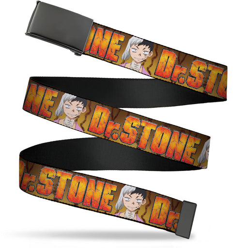 Web Belt Blank Black Buckle - DR. STONE Title Logo and Gen Asagiri Expression Orange Webbing Web Belts Crunchyroll   