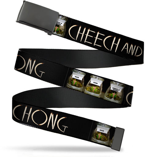 Black Buckle Web Belt - CHEECH AND CHONG Joints Text/3-Vivid Weed Jars Black Webbing Web Belts Cheech & Chong   