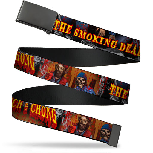 Black Buckle Web Belt - CHEECH & CHONG THE SMOKING DEAD Zombie Pose Red/Yellow Webbing Web Belts Cheech & Chong   