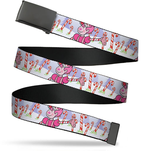 Web Belt Blank Black Buckle - Candy Land Mr. Mint Pose and Candy Canes Multi Color Webbing Web Belts Hasbro   