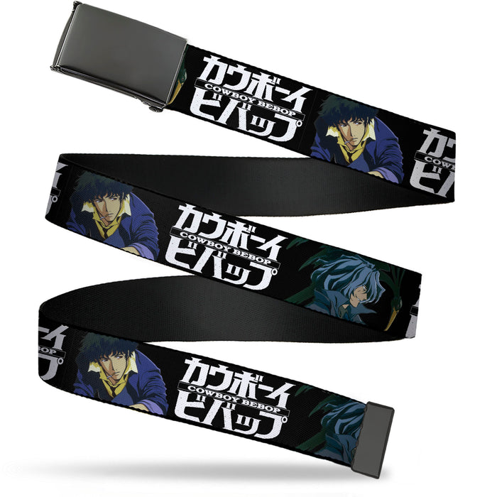 Web Belt Blank Black Buckle - COWBOY BEBOP Spike and Vicious Pose and Title Logo Black/Blues Webbing Web Belts Crunchyroll   