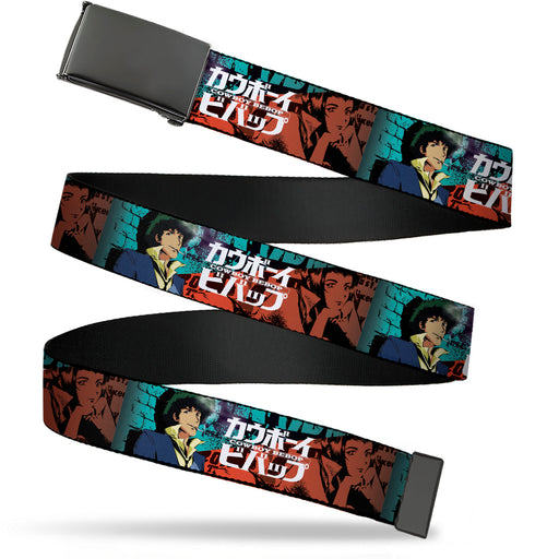 Web Belt Blank Black Buckle - COWBOY BEBOP Spike and Faye Brick Pose and Title Logo Blues/Reds Webbing Web Belts Crunchyroll   