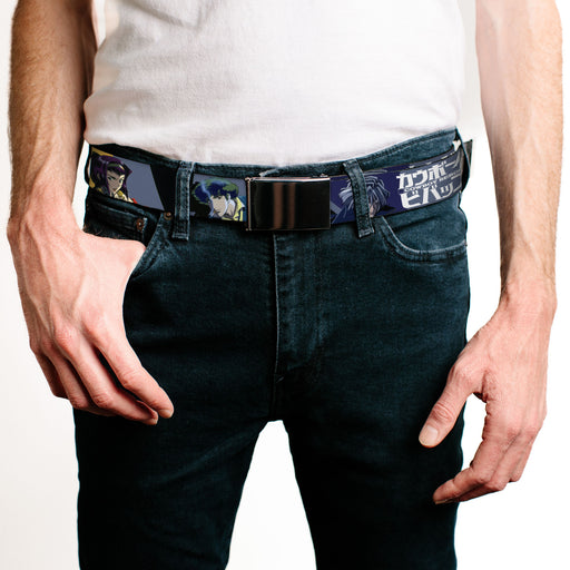 Web Belt Blank Black Buckle - COWBOY BEBOP Spike Vicious and Faye Pose and Title Logo Blues/Yellow Webbing Web Belts Crunchyroll   