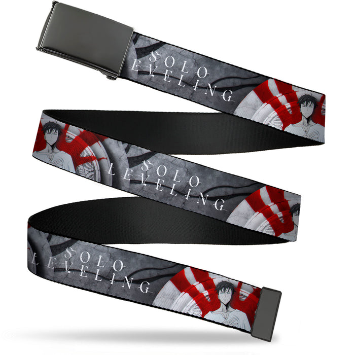 Web Belt Blank Black Buckle - SOLO LEVELING Sung Jinwoo Anime Expo Pose Grays/Red Webbing Web Belts Crunchyroll   