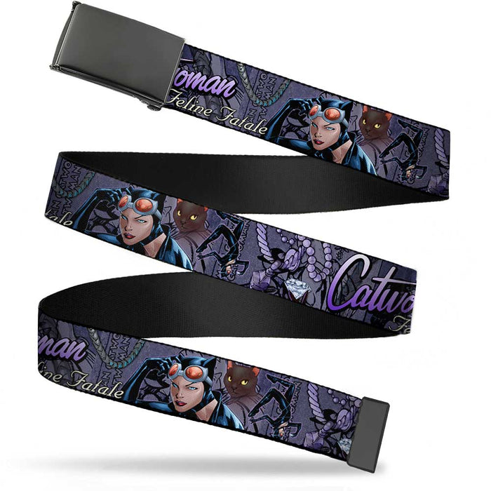 Web Belt Blank Black Buckle - CATWOMAN-NINE LIVES OF A FELINE FATALE Pose2/Jewelry/Black Cat Purples Webbing Web Belts DC Comics   