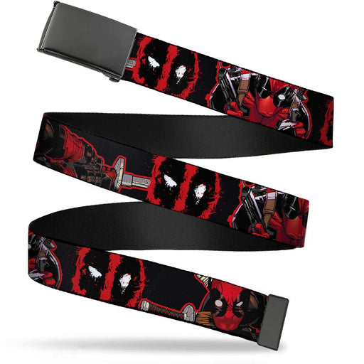 Black Buckle Web Belt - Deadpool 2-Action Poses/Splatter Logo Black/Red/White Webbing Web Belts Marvel Comics   