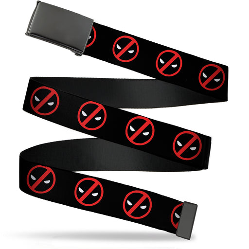 Black Buckle Web Belt - Deadpool Logo2 Black/Red/White Webbing Web Belts Marvel Comics   