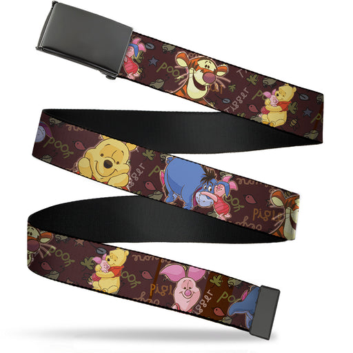 Web Belt Blank Black Buckle - Winnie the Pooh Character Poses Webbing Web Belts Disney   