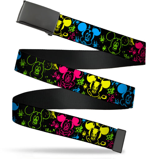 Black Buckle Web Belt - Mickey Expressions/Paint Splatter Black/Multi Neon Webbing Web Belts Disney   