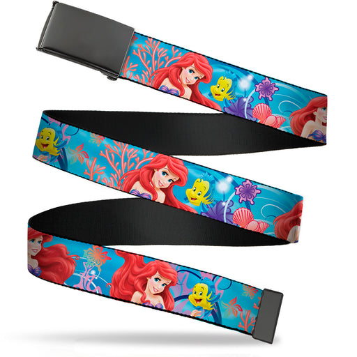 Web Belt Blank Black Buckle - Ariel & Flounder Vivid Underwater Poses Webbing Web Belts Disney   