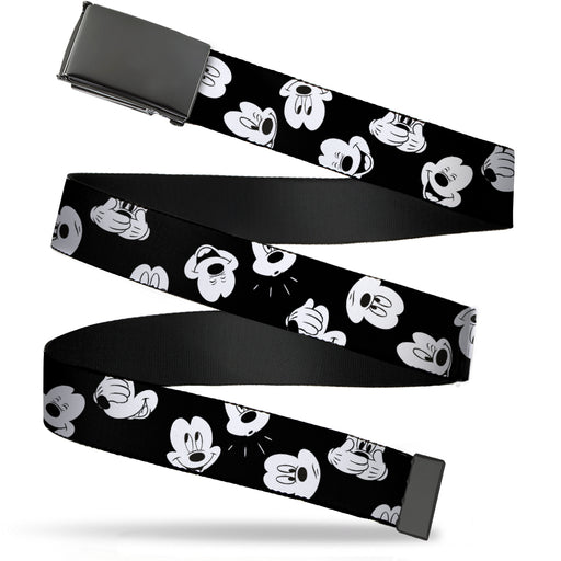 Black Buckle Web Belt - Mickey Mouse Expressions Scattered Black/White Webbing Web Belts Disney   