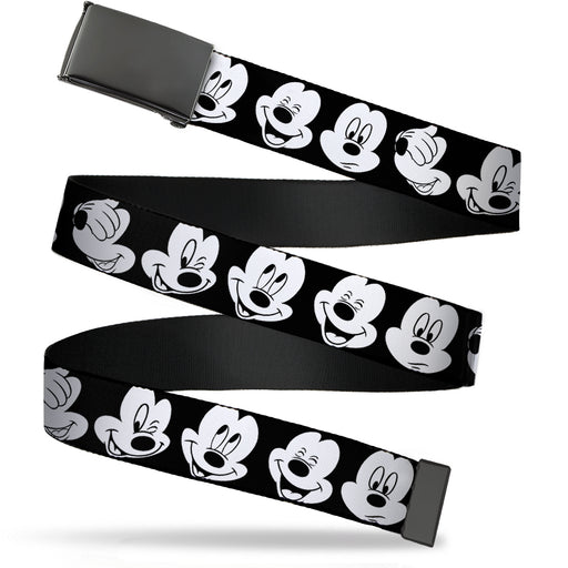 Black Buckle Web Belt - Mickey Mouse Expressions CLOSE-UP Black/White Webbing Web Belts Disney   