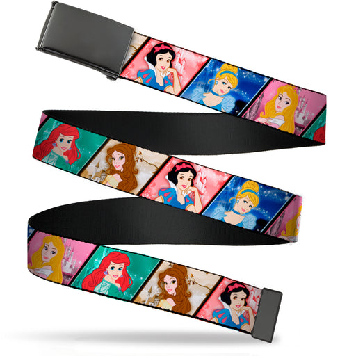 Web Belt Blank Black Buckle - Disney Princess Poses/Castle Blocks Webbing Web Belts Disney   