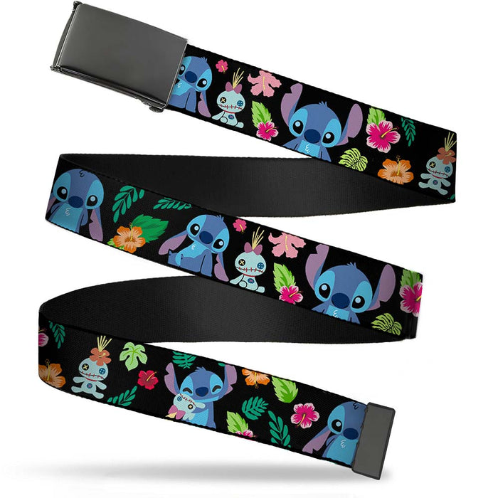 Black Buckle Web Belt - Stitch & Scrump Poses/Tropical Flora2 Webbing Web Belts Disney   