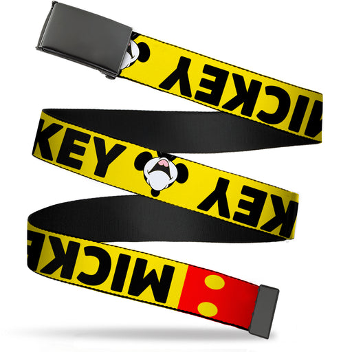 Black Buckle Web Belt - MICKEY Smiling Up Pose Flip/Buttons Yellow/Black/Red Webbing Web Belts Disney   