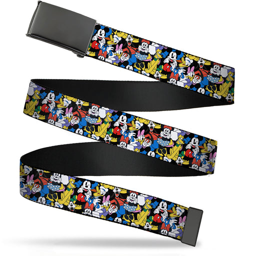 Web Belt Blank Black Buckle - Mickey and Friends Sensational 6 Poses Stacked Webbing Web Belts Disney   
