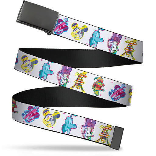 Web Belt Blank Black Buckle - Mickey and Friends Sensational 6 Expressions Scribble White/Multi Color Webbing Web Belts Disney   